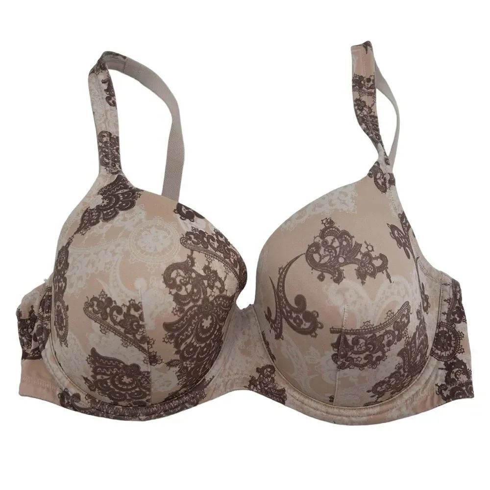 Soma Classic Allies cream and brown lace print underwire bra size 36D